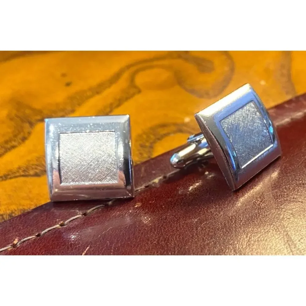 VTG Silver Tone Etched Cufflink Set